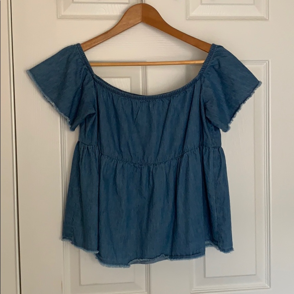 denim off shoulder shirt
